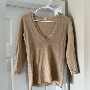 J. Crew V-Neck Tan 100% Cashmere Sweater